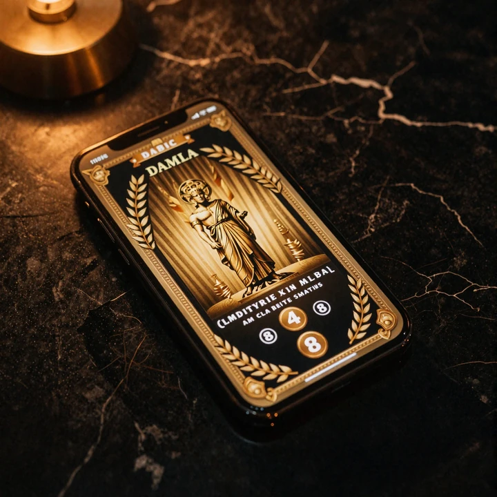 Smartphone auf schwarzem Marmor zeigt mobile HTML5-Oberfl&auml;che des Legiano Casino Spielkatalogs